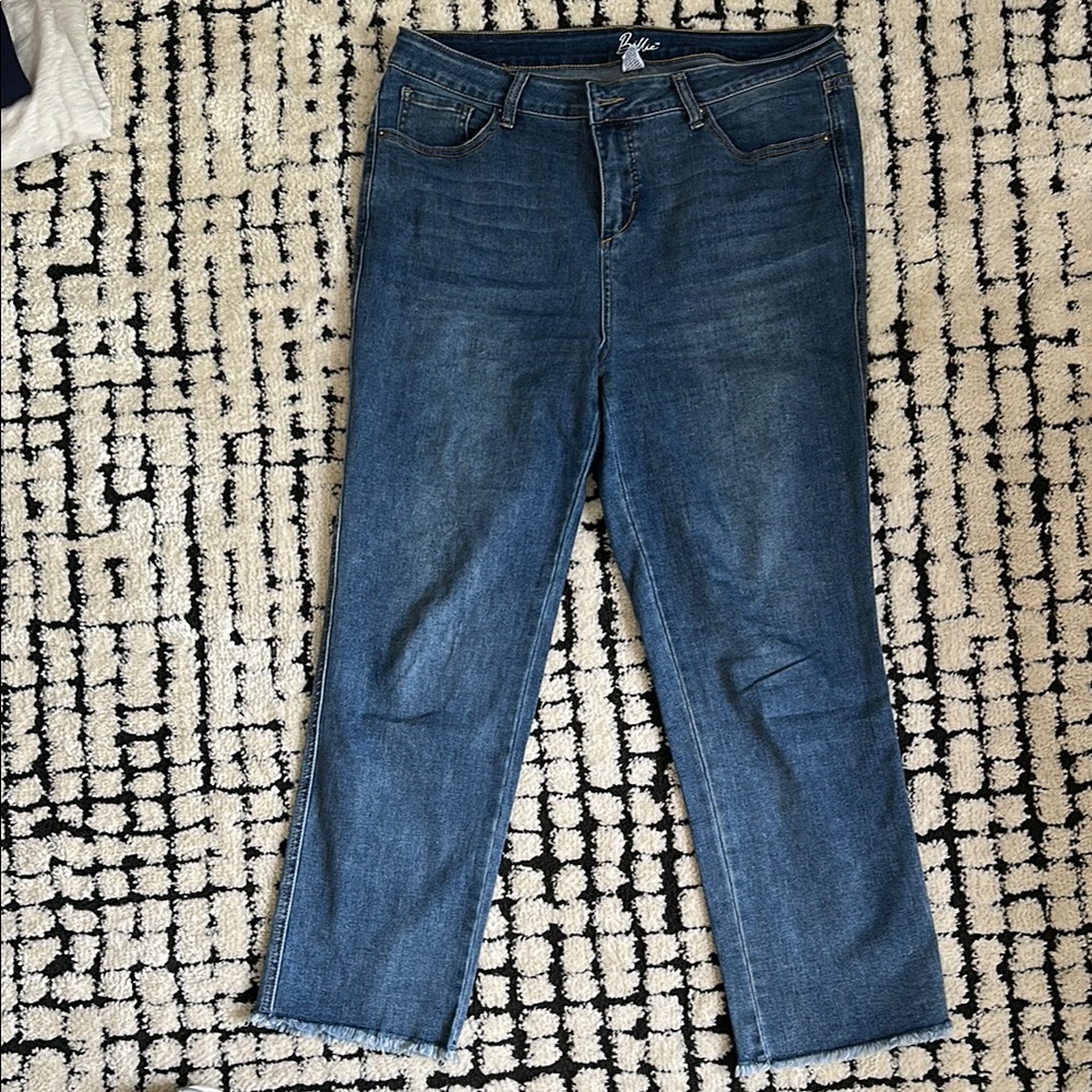 Billie Blue Straight Leg Jeans with raw hem size 12